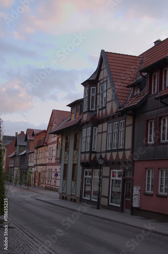 Wernigerode, Germany - April 25, 2016: Old street in the early morning in Wernigerode in the district of Harz, Saxony-Anhalt, Germany © evgenij84