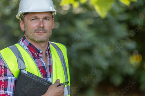 builder with tablet