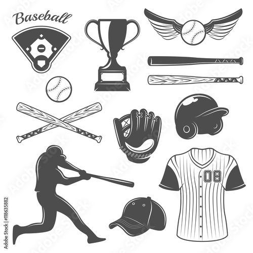 Baseball Monochrome Elements Set