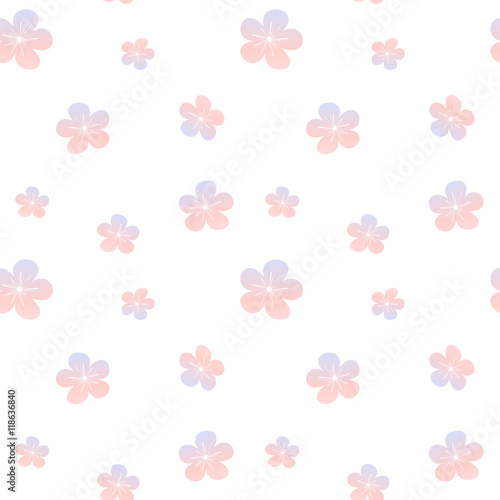 cute lovely romantic pink blue gradient flowers seamless pattern background illustration