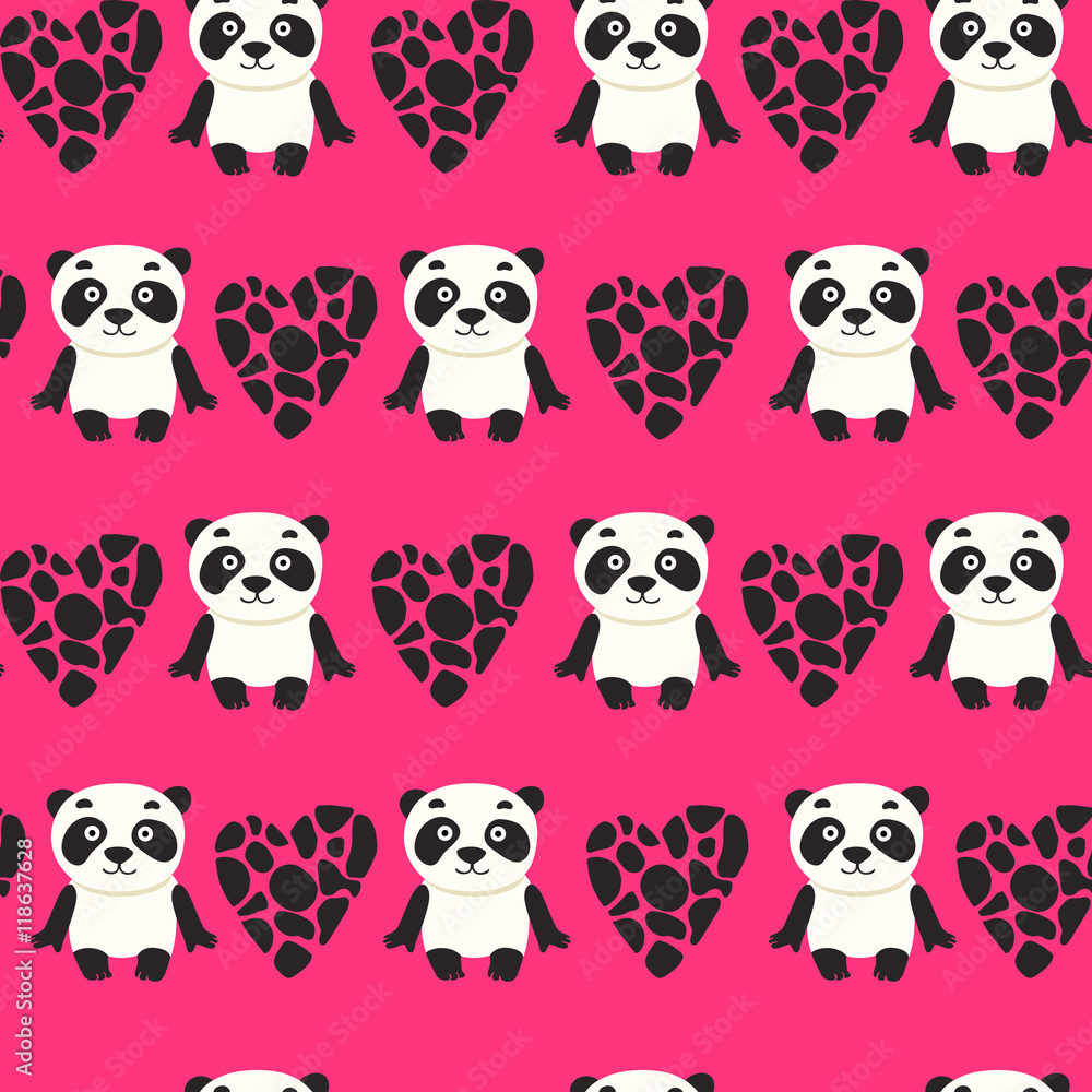 Obraz premium Seamless pattern with panda bear vector illustration