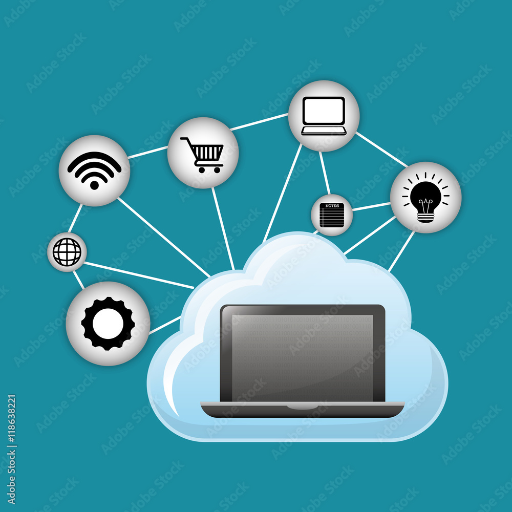 laptop cloud internet of things technology digital app appliances icon set. Flat illustration. Vector illustration laptop cloud internet of things technology digital app appliances icon set. Flat illustration. Vector illustration