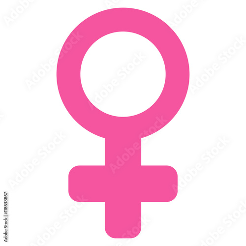 Venus Symbol icon. Vector style is flat iconic symbol with rounded angles, pink color, white background.