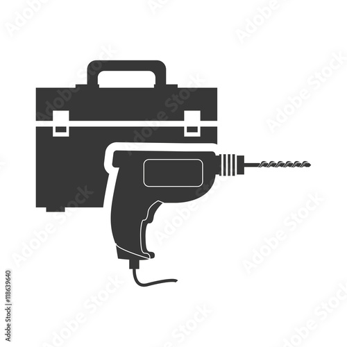 drill tool kit box repair construction silhouette icon. Flat and Isolated design. Vector illustration