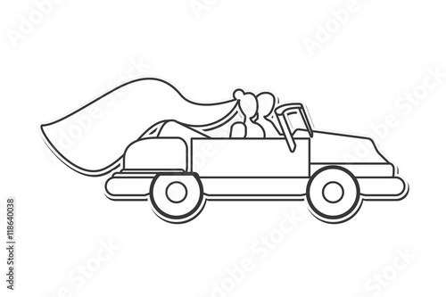 flat design bride and groom on car icon vector illustration