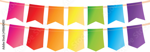 Colorful pennant bunting collection with stitch lines on white backgound design. vector illustration