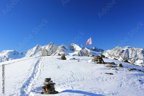 Hohsaas mountain, 3,142 m. The Alps, Switzerland.