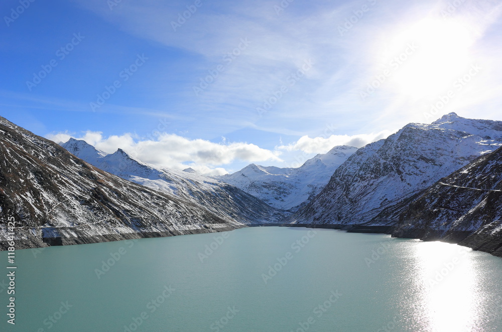 Obraz premium Mattmark dam. Saas Valley, Valais, the Alps, Switzerland.