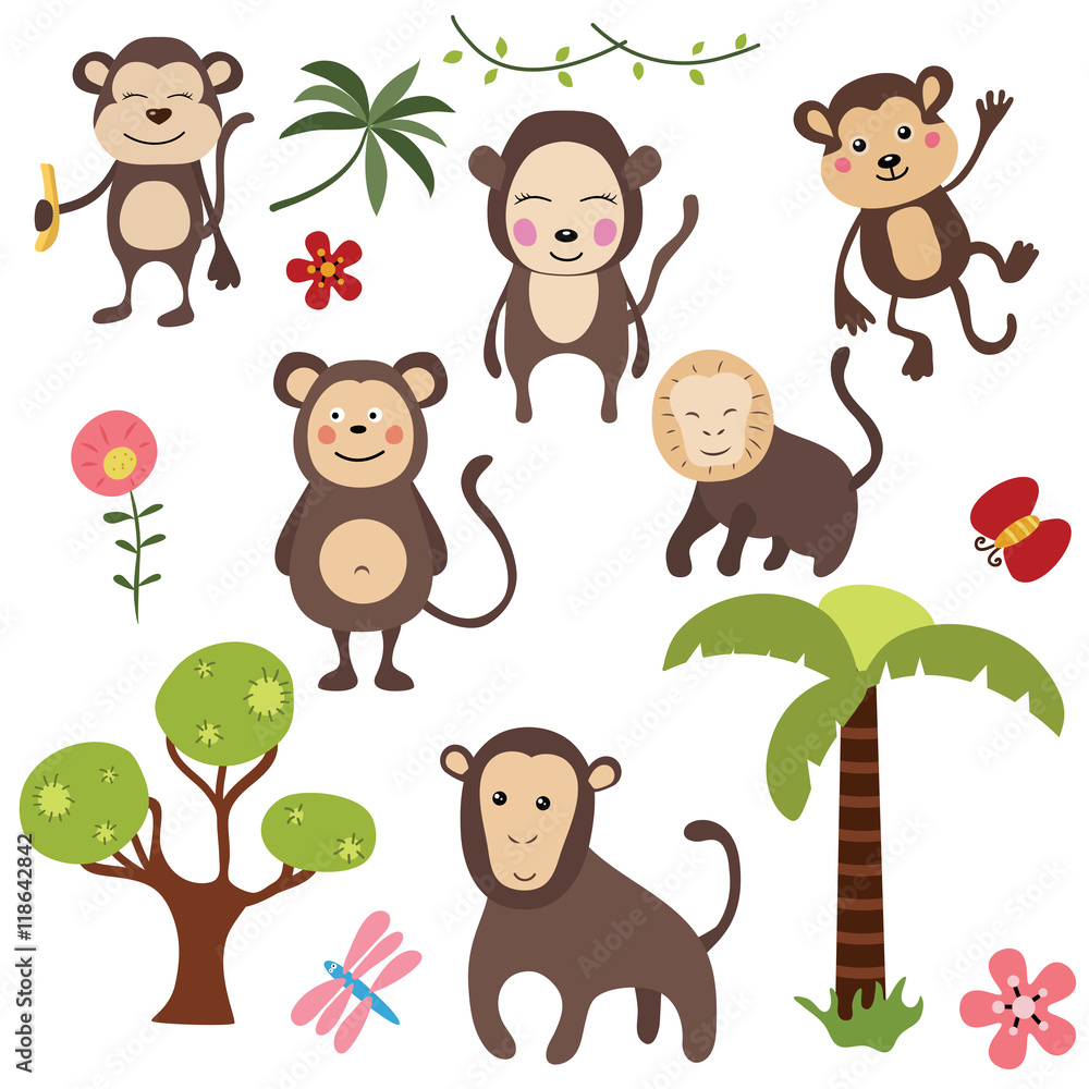 Obraz premium Set funny monkeys