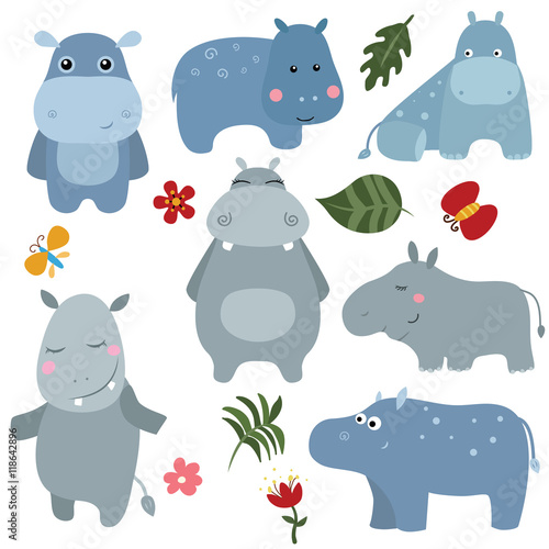Set funny hippos