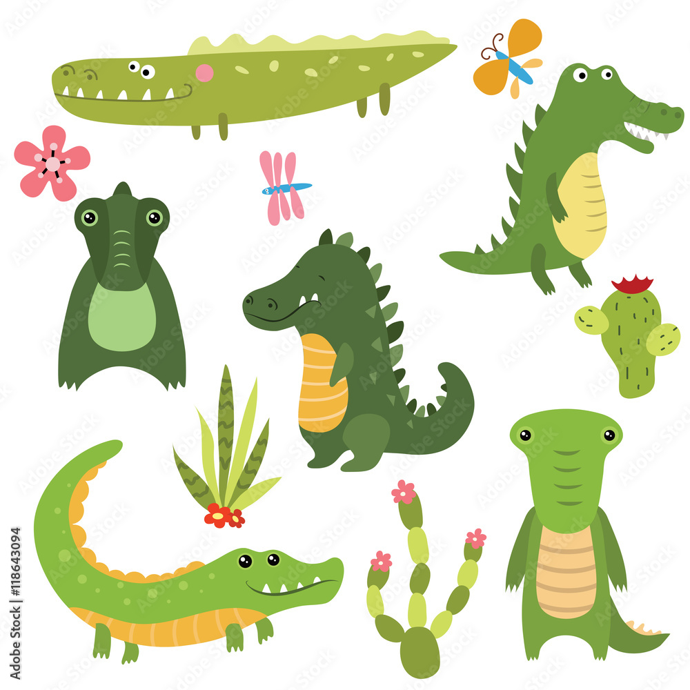 Naklejka premium Set funny crocodiles
