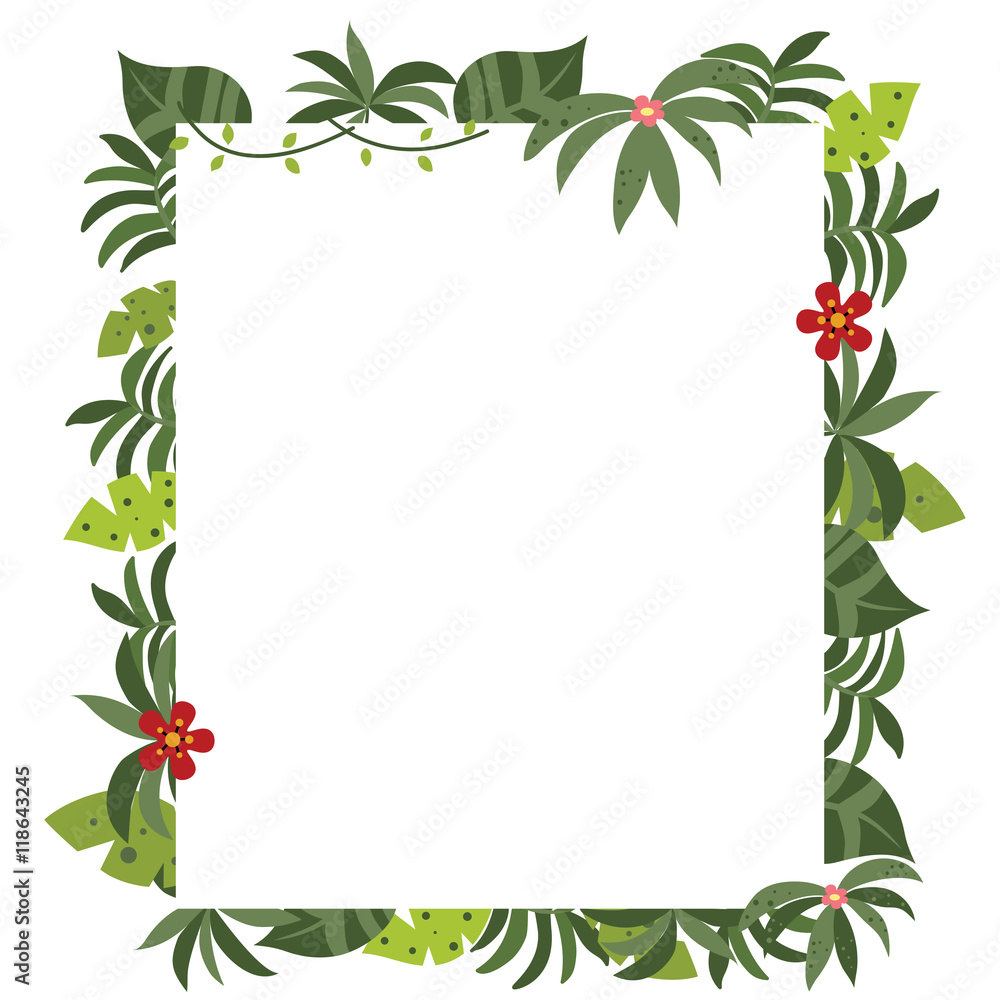 Frame with tropical plants