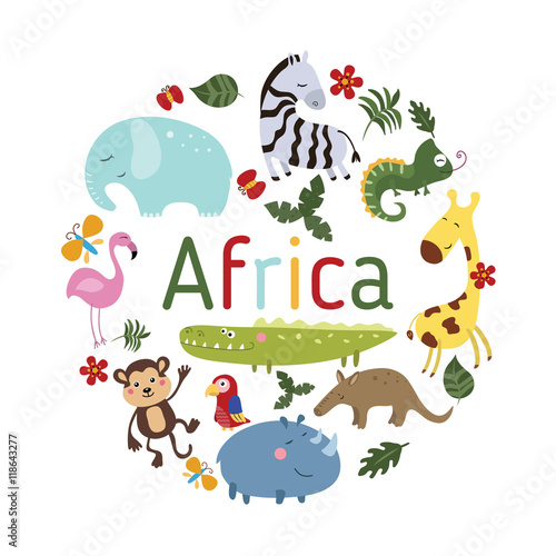 Fototapeta Naklejka Na Ścianę i Meble -  Vector set of different african animals