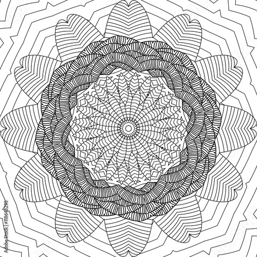 Coloring page for adult, anti stress coloring and other decoration. Zentangle design. Decorative detailed pattern with artistic flower. Black and white illustration photo