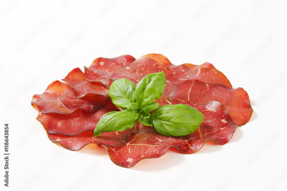 Thin slices of smoked marinated beef Thin slices of smoked marinated beef