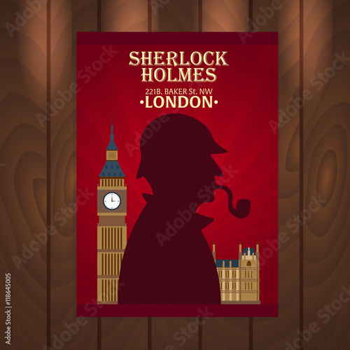 Sherlock Holmes poster. Baker street 221B. London. Big Ban