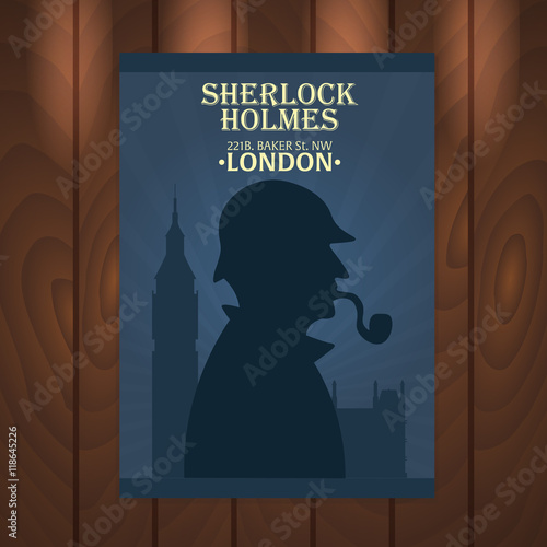Sherlock Holmes poster. Baker street 221B. London. Big Ban