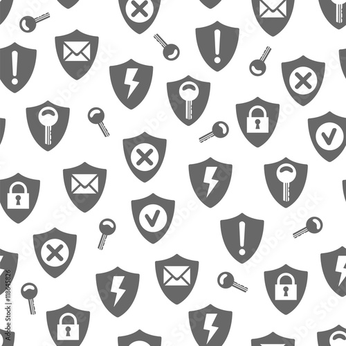 Seamless pattern with keys and other security elements vector