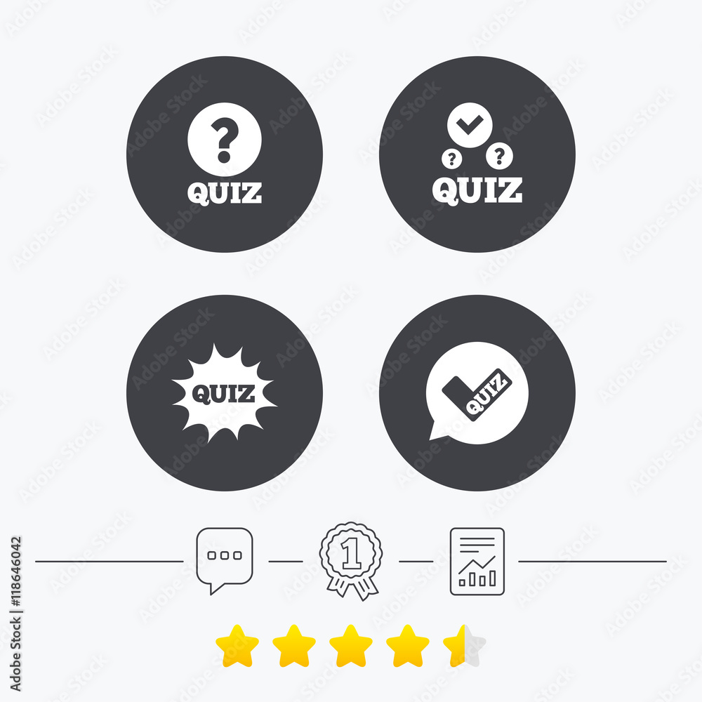 Quiz icons. Speech bubble with check mark symbol Quiz icons. Speech bubble with check mark symbol