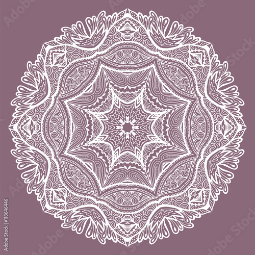 Round decorative ornament, color floral pattern, vector illustration