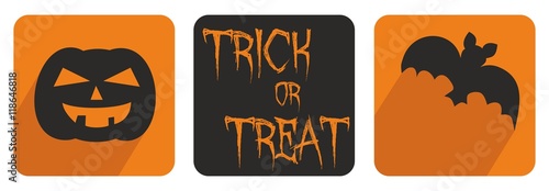 Halloween vector button set with bat and pumpkin. Orange and black sign illustration isolated on white background.