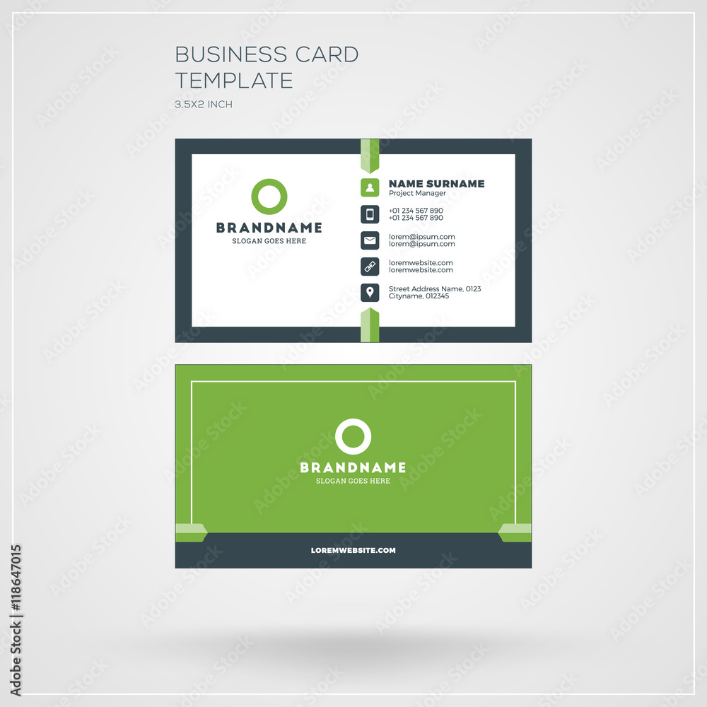 Business Card Print Template. Personal Visiting Card with Company Logo. Clean Flat Design. Vector Illustration Business Card Print Template. Personal Visiting Card with Company Logo. Clean Flat Design. Vector Illustration