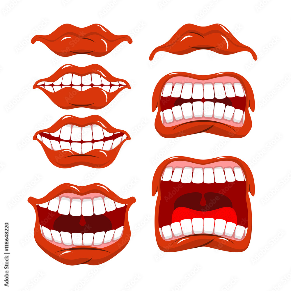 Lips set of emotions. Shouts and joy. Shouting and laughing. scr Lips set of emotions. Shouts and joy. Shouting and laughing. scr