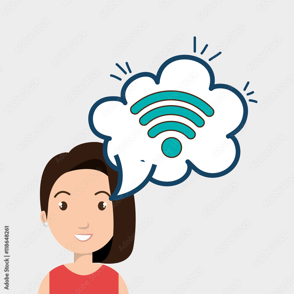 woman technology bublle speak vector illustration design woman technology bublle speak vector illustration design