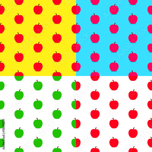 Set of colorful cartoon apples seamless patterns