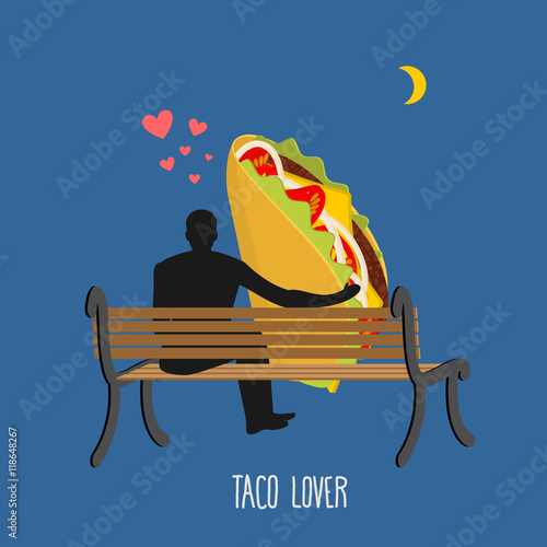 Lover taco. Mexican food and people are looking at moon. Date ni