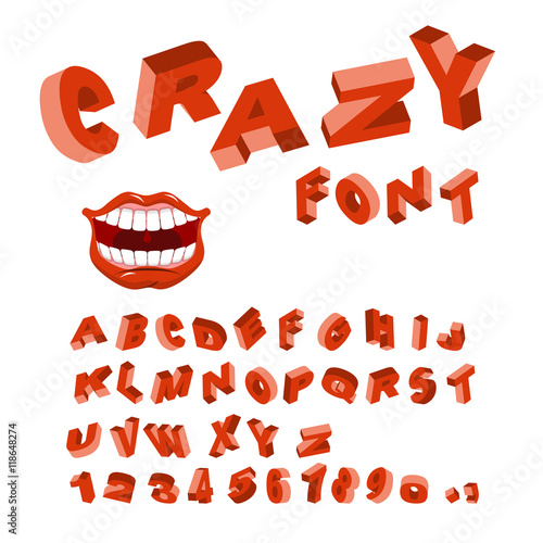Crazy font. Mad ABC. Different letters. curves alphabet