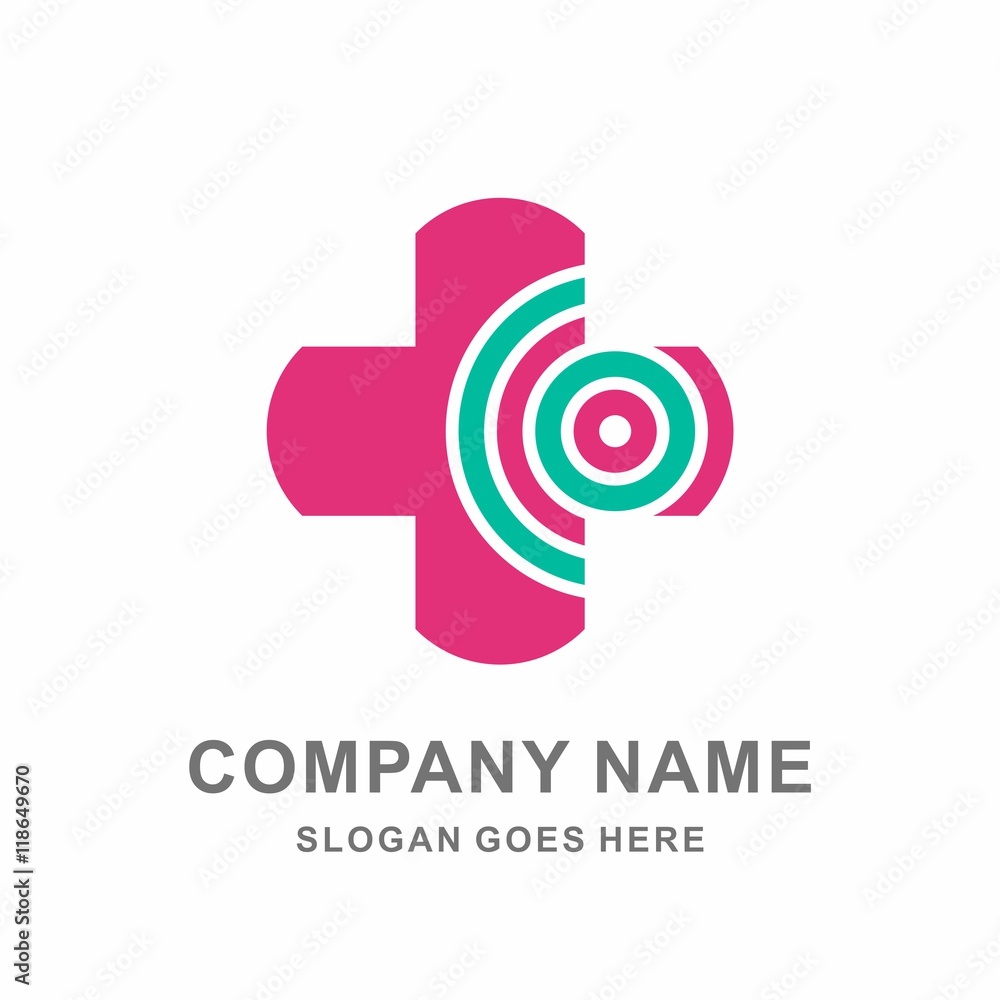 Medical Pharmacy Geometric Cross Circle Map Signal Location Vector Logo Design Template Medical Pharmacy Geometric Cross Circle Map Signal Location Vector Logo Design Template