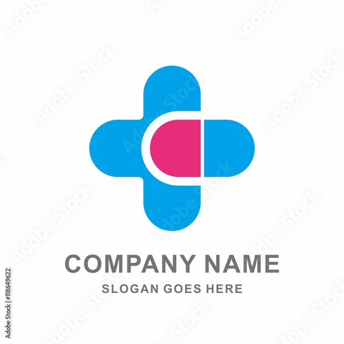 Medical Pharmacy Geometric Cross Capsule Caplet Medicine Vector Logo Design Template