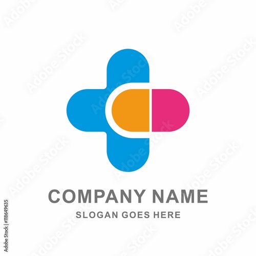 Medical Pharmacy Geometric Cross Capsule Caplet Medicine Vector Logo Design Template