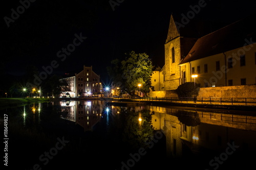 Historic centre of Ceske Budejovice at night, Budweis, Budvar, South Bohemia, Czech Republic, Europe.