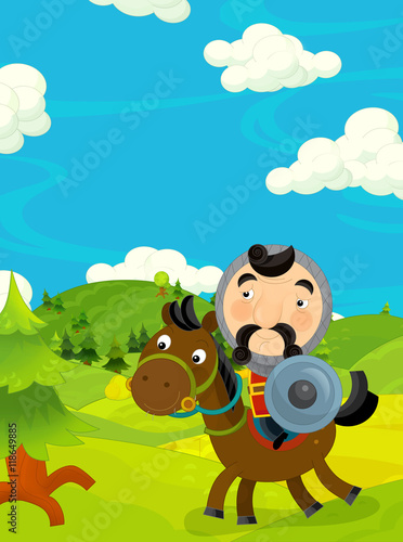 Cartoon funny scene with traditional happy character - knight - illustration for children