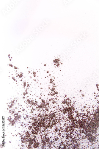 Eyeshadow Cosmetic Powder Scattered Copy Space. various set isolated on white background. The concept of fashion and beauty industry. Abstract, place for text, the texture mineral makeup