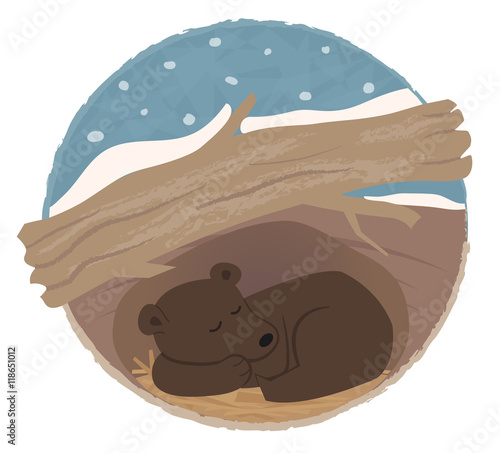 Bear Hibernating - Clip art of a bear sleeping in his den. Eps10