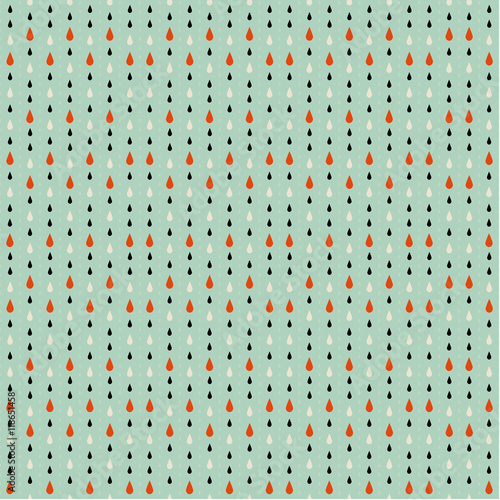 Seamless texture. Autumn. Depicts raindrops three colors: beige, black and red . Drops on a blue background.