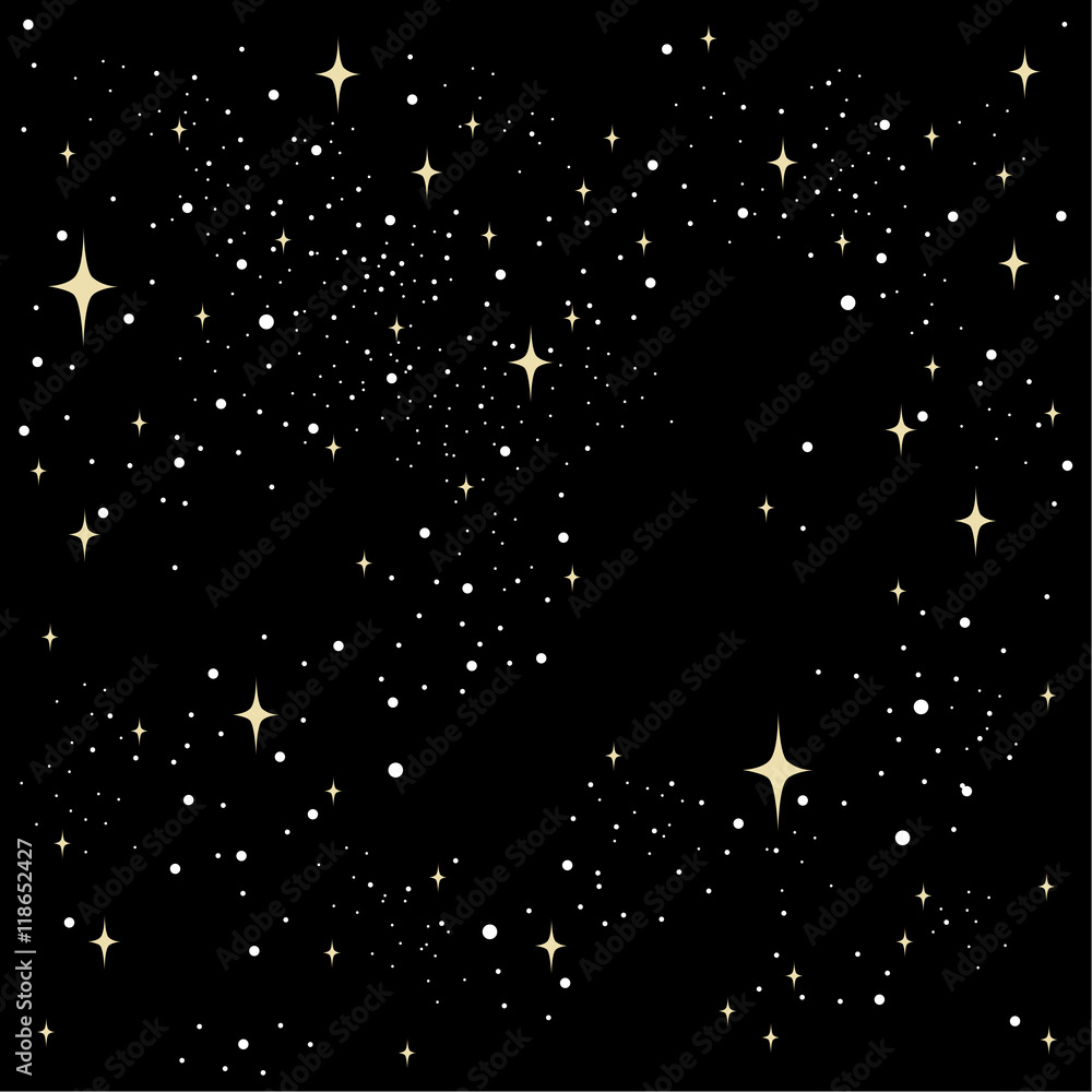 Fototapeta premium The illustration. Seamless texture of the night sky . Stars beige and white on a black background.