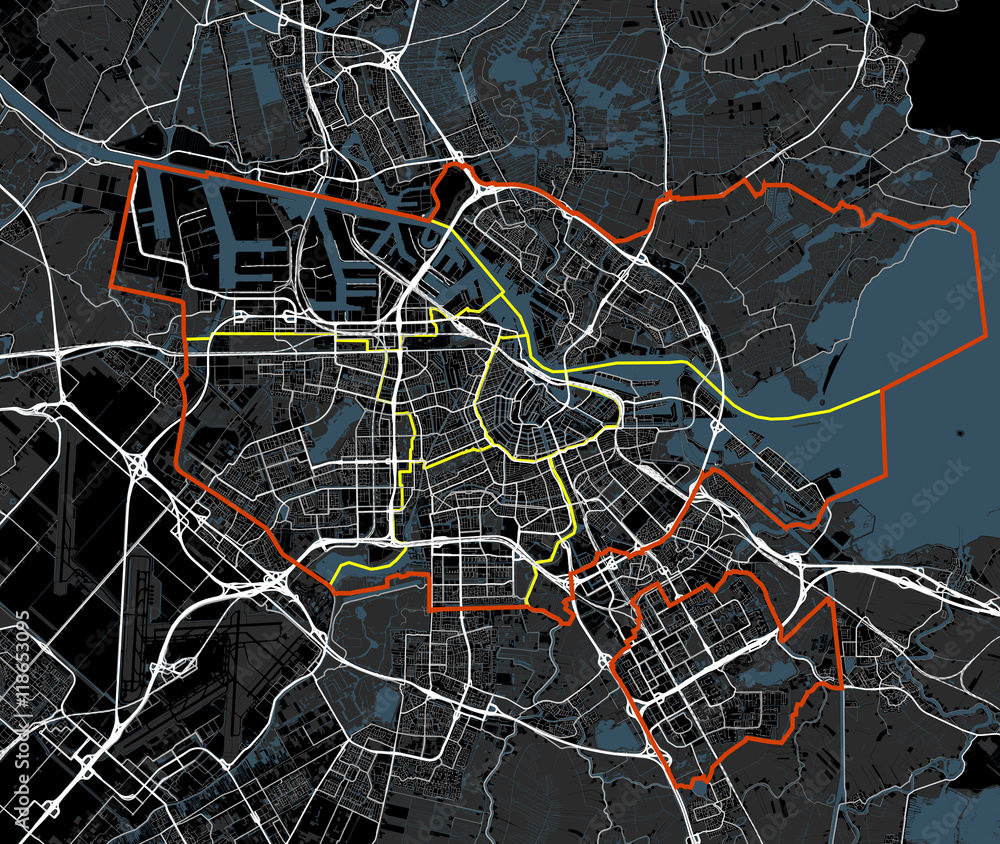 Black and white Amsterdam map vector. Netherlands roads