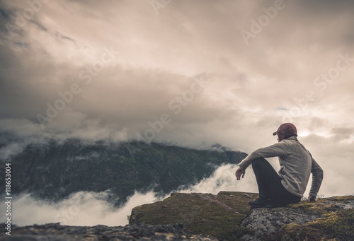 Hiker Resting with Scenic View