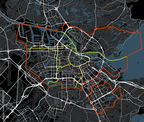 Black and white Amsterdam map vector. Netherlands roads