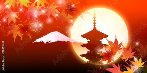 紅葉　富士山　秋　背景
