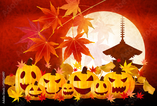 ハロウィン　紅葉　秋　背景