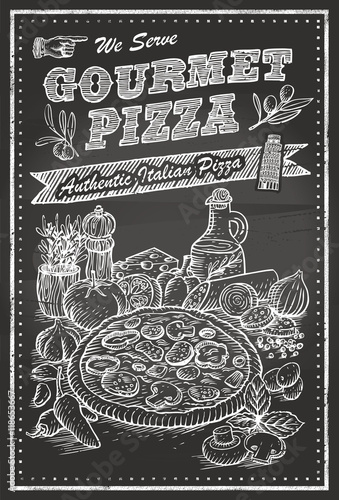 Hand Drawn of Pizza Chalkboard