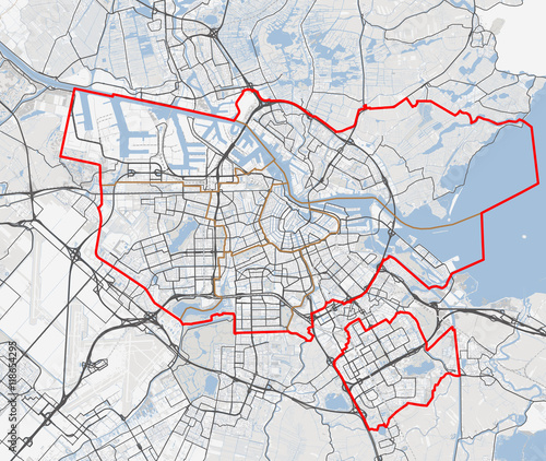 Map of Amsterdam city. Netherlands roads