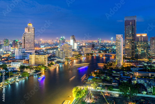 Bangkok skyline along Chao Phraya river in Bangkok  Thailand
