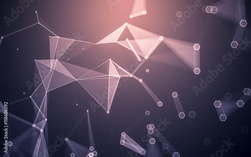 Abstract polygonal space low poly dark background, 3d rendering