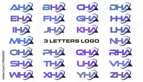 3 letters modern swoosh logo AHA, BHA, CHA, DHA, EHA, FHA, GHA, HHA, IHA, JHA, KHA, LHA, MHA, NHA, OHA, PHA, QHA, RHA, SHA, THA, UHA, VHA, WHA, XHA, YHA, ZHA.